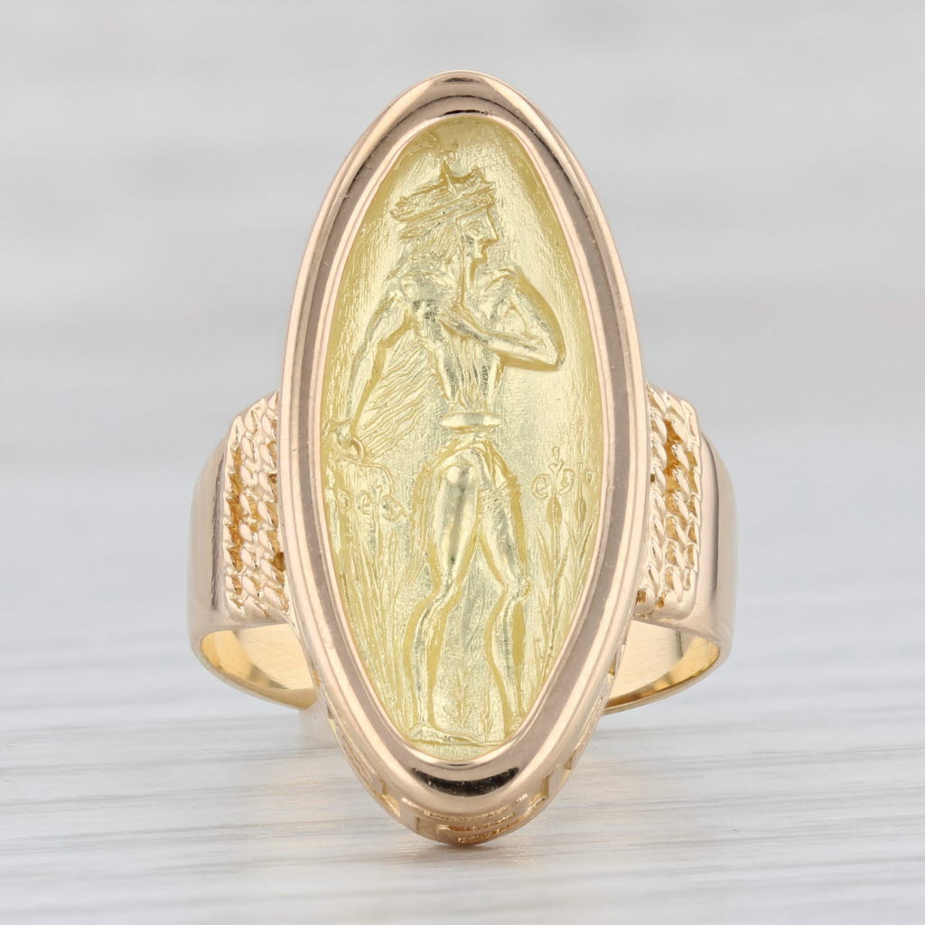 Light Gray Greek Figural Signet Ring 18k Yellow Gold Size 7 Statement