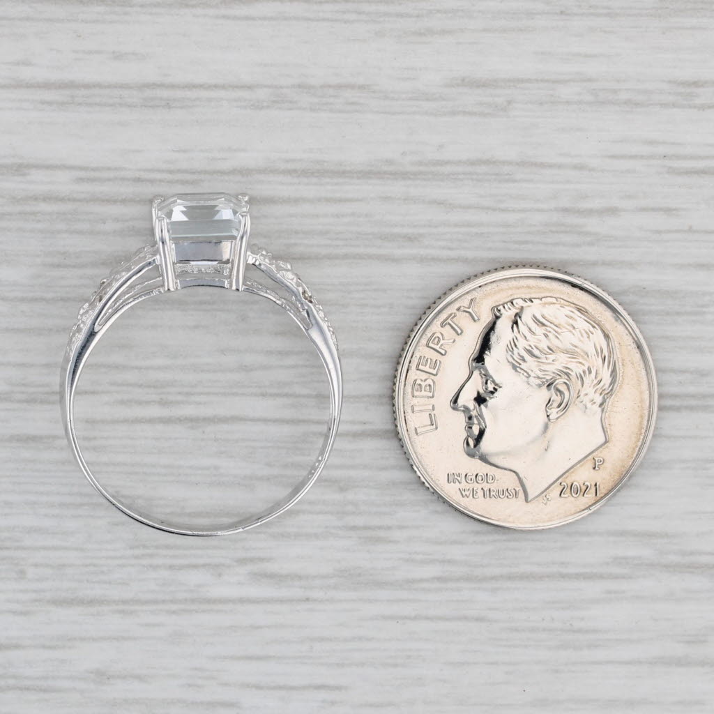 Gray 1.40ct Emerald Cut Goshenite Diamond Ring 10k White Gold Size 6.75