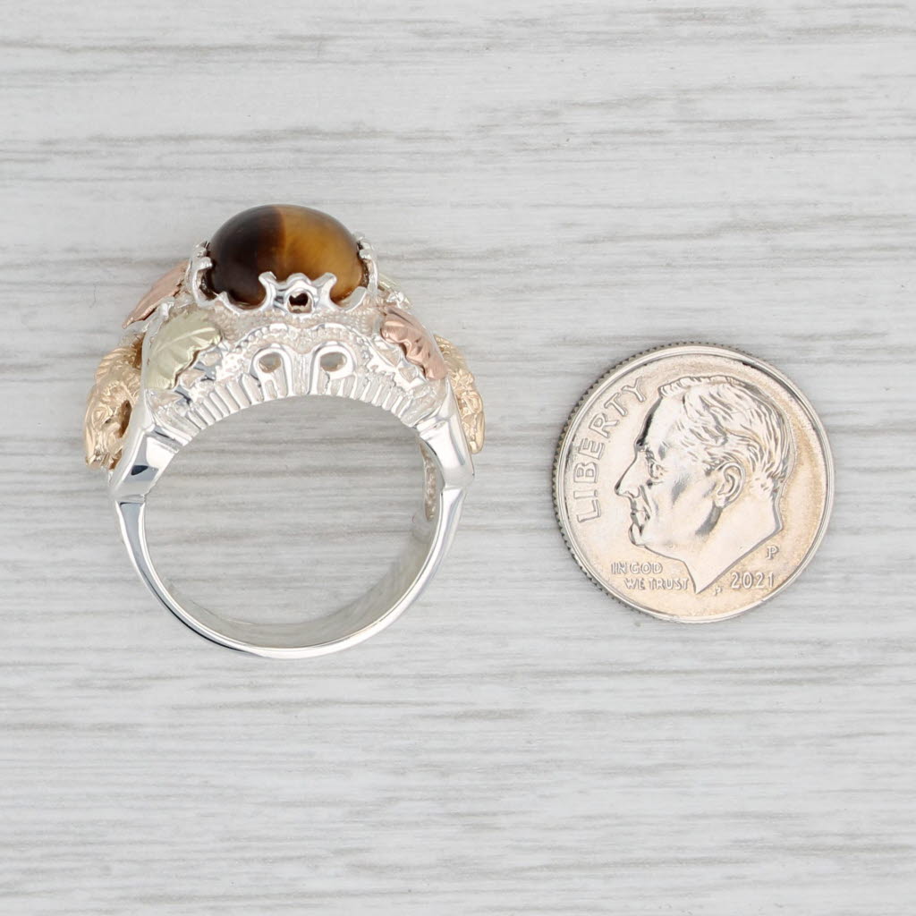 Light Gray Coleman Co Black Hills Gold Tigers Eye Ram Ring Sterling Silver 12k Gold Size 8
