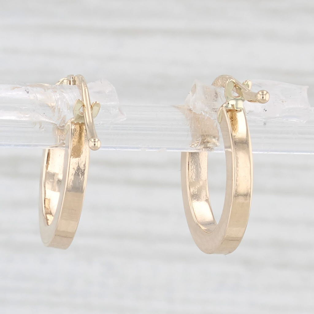 Light Gray New Small Hoop Huggie Earrings 14k Yellow Gold Pierced Round Hoops Snap Top