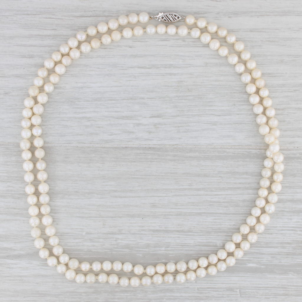 Light Gray Vintage Cultured Pearl Bead Strand Necklace 14k White Gold 31.5" AS IS