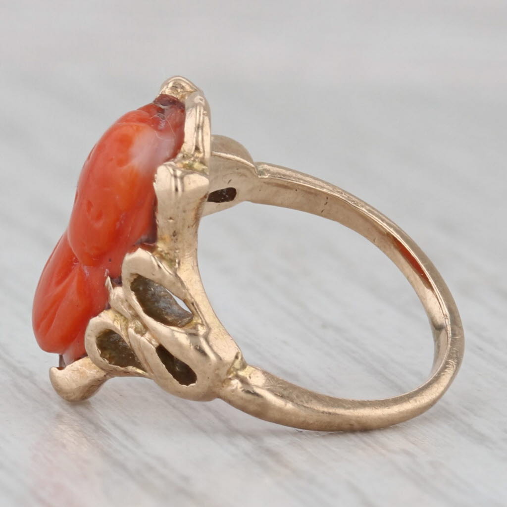 Gray Antique Carved Coral Cameo Ring 10k Yellow Gold Size 3.5