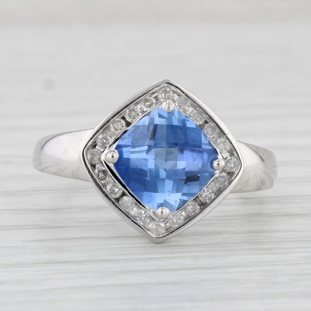 Light Gray 3.20ctw Lab Created Sapphire Diamond Halo Ring 10k White Gold Size 8.25