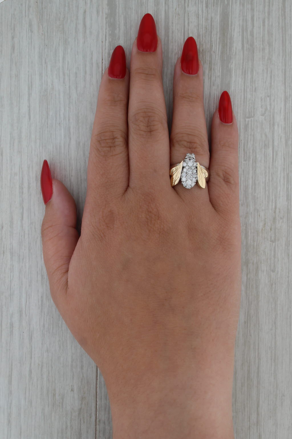0.66ctw Pave Diamond Bee Ring 14k Yellow White Gold Size 8.5Cocktail