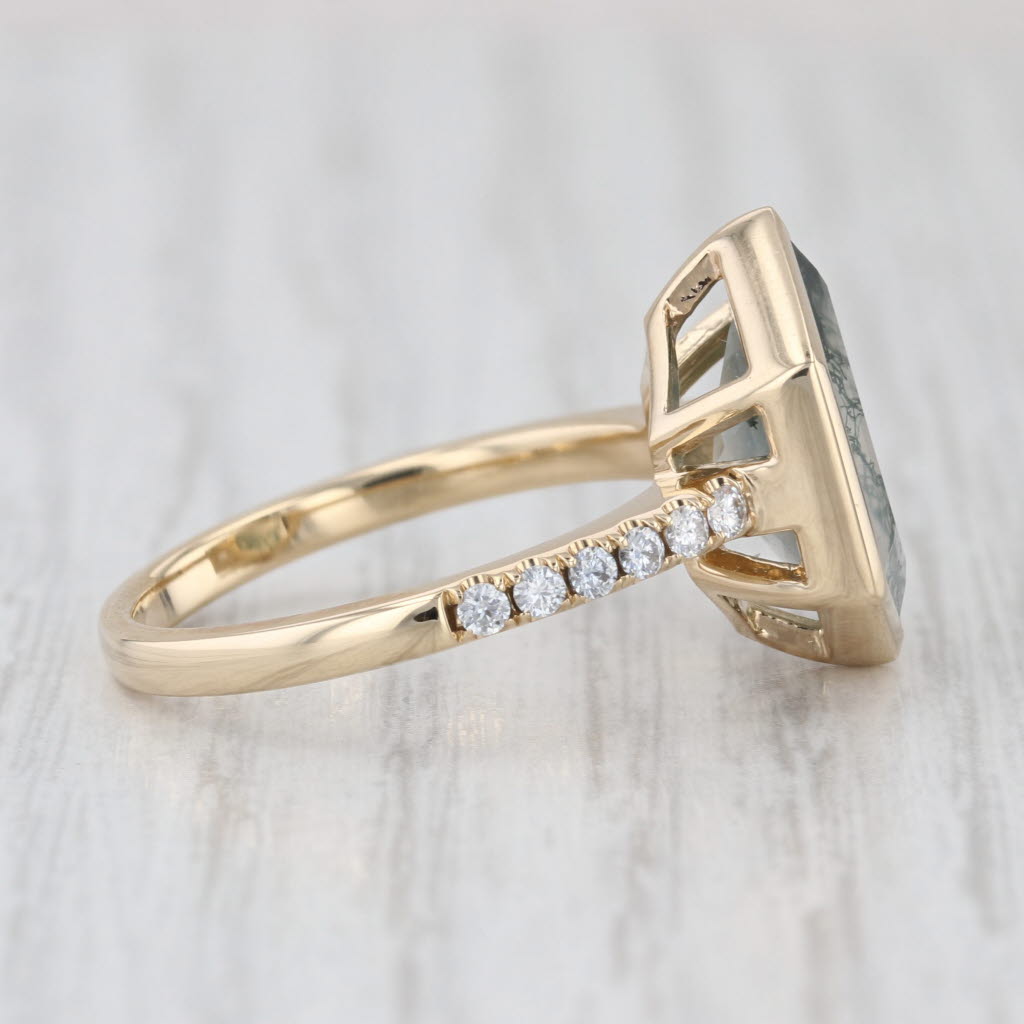 4.94ctw Moss Agate Moissanite Ring 14k Yellow Gold Size 7.75