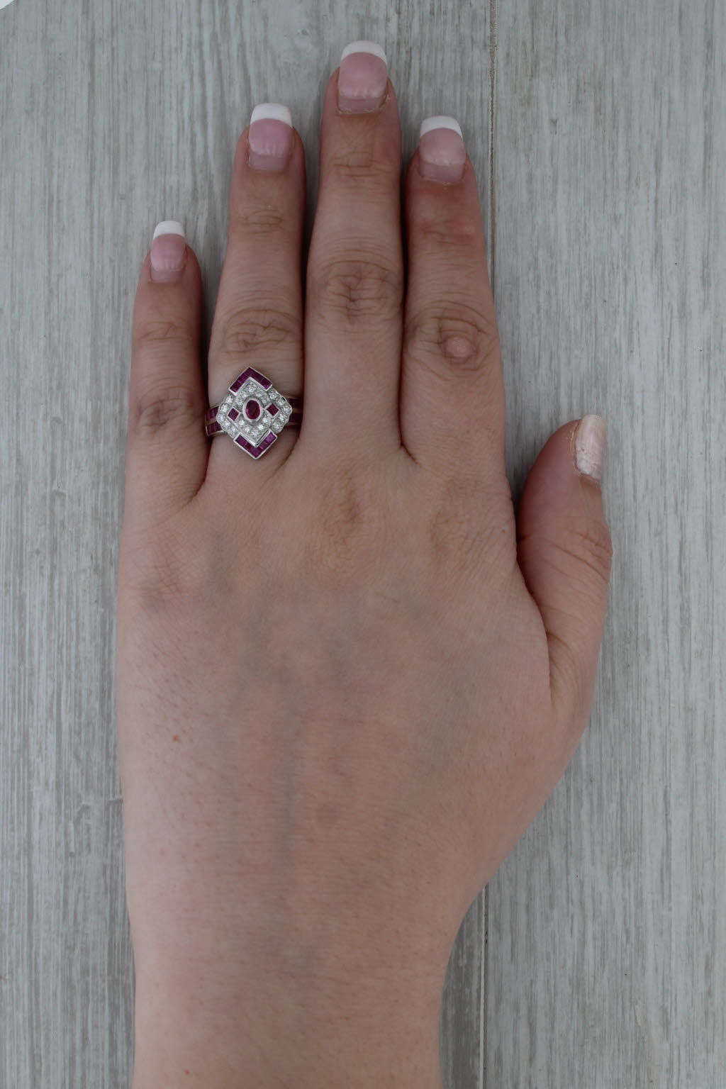 1.70ctw Ruby Diamond Ring 14k White Gold Size 6.5 Cocktail