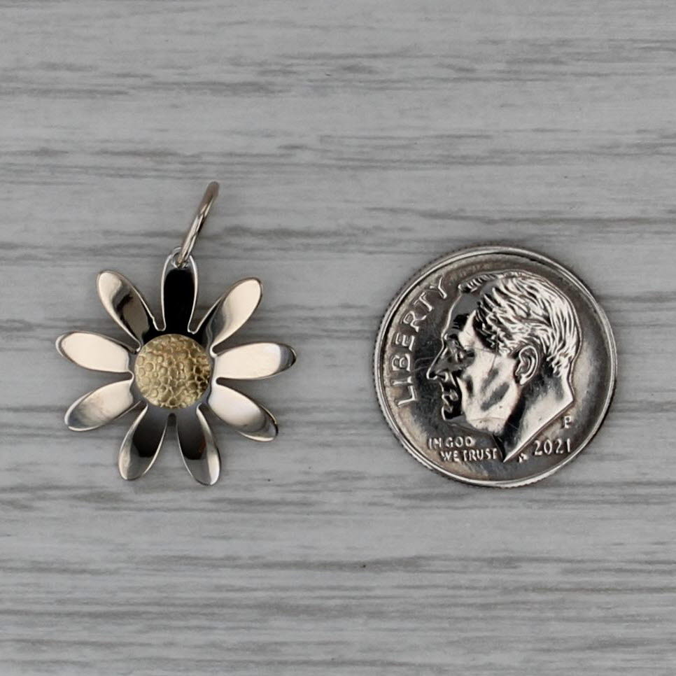Small Daisy Flower Pendant 14k White Yellow Gold Charm Italian
