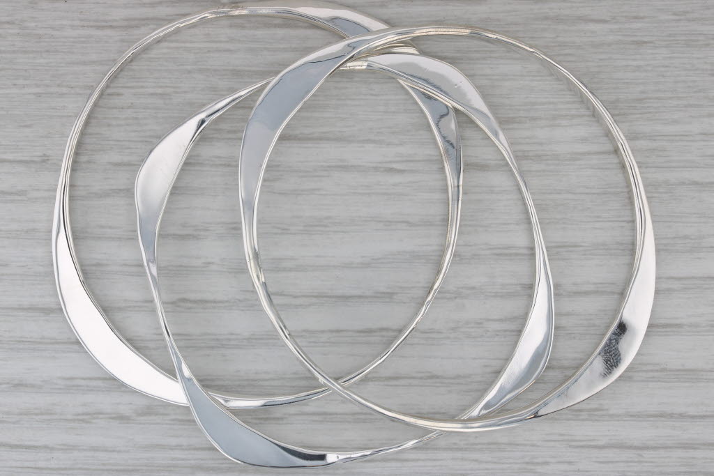 Dark Gray Set of 3 Bangle Bracelets Sterling Silver 7.75" 5.7mm