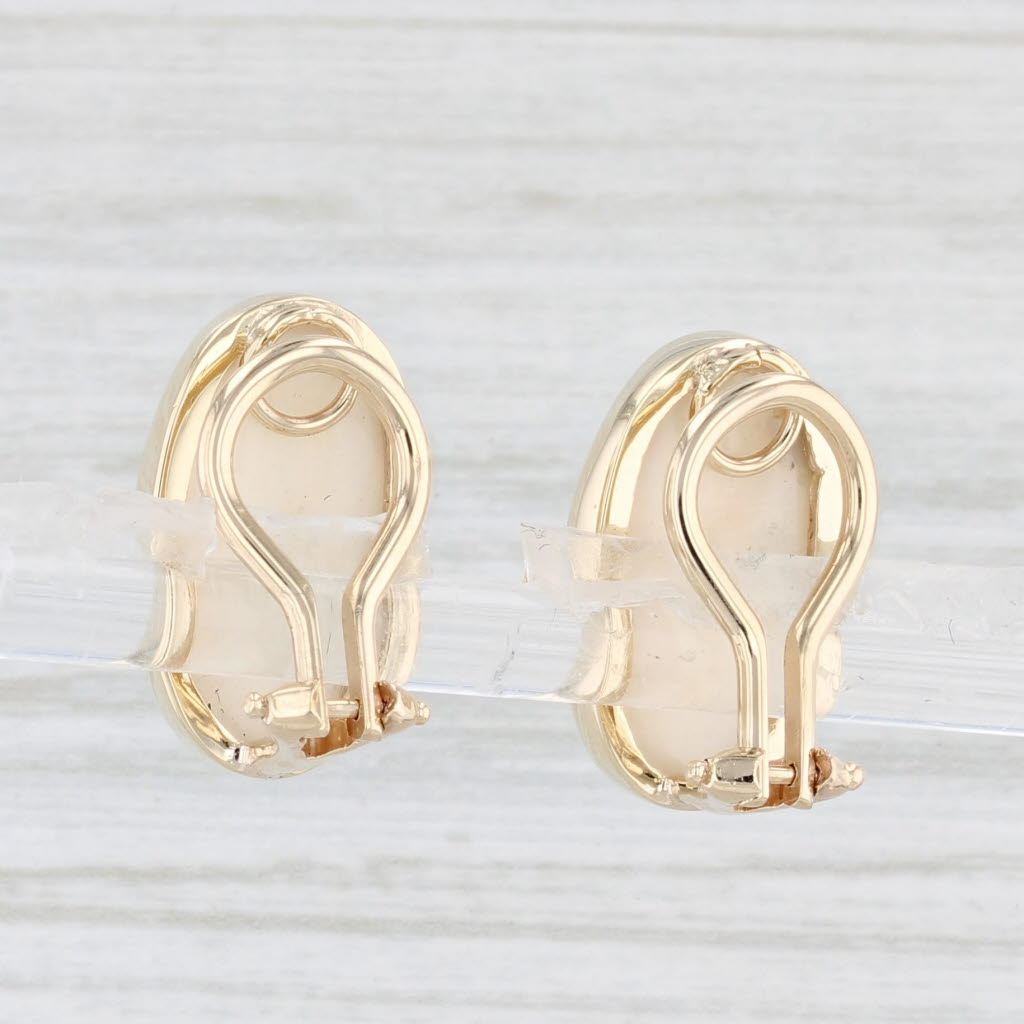 Light Gray White Coral Oval Cabochon Drop Earrings 14k Yellow Gold Pierced Omega Backs