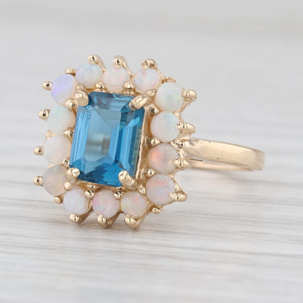 1.70ct Blue Topaz Opal Halo Ring 14k Yellow Gold Size 8
