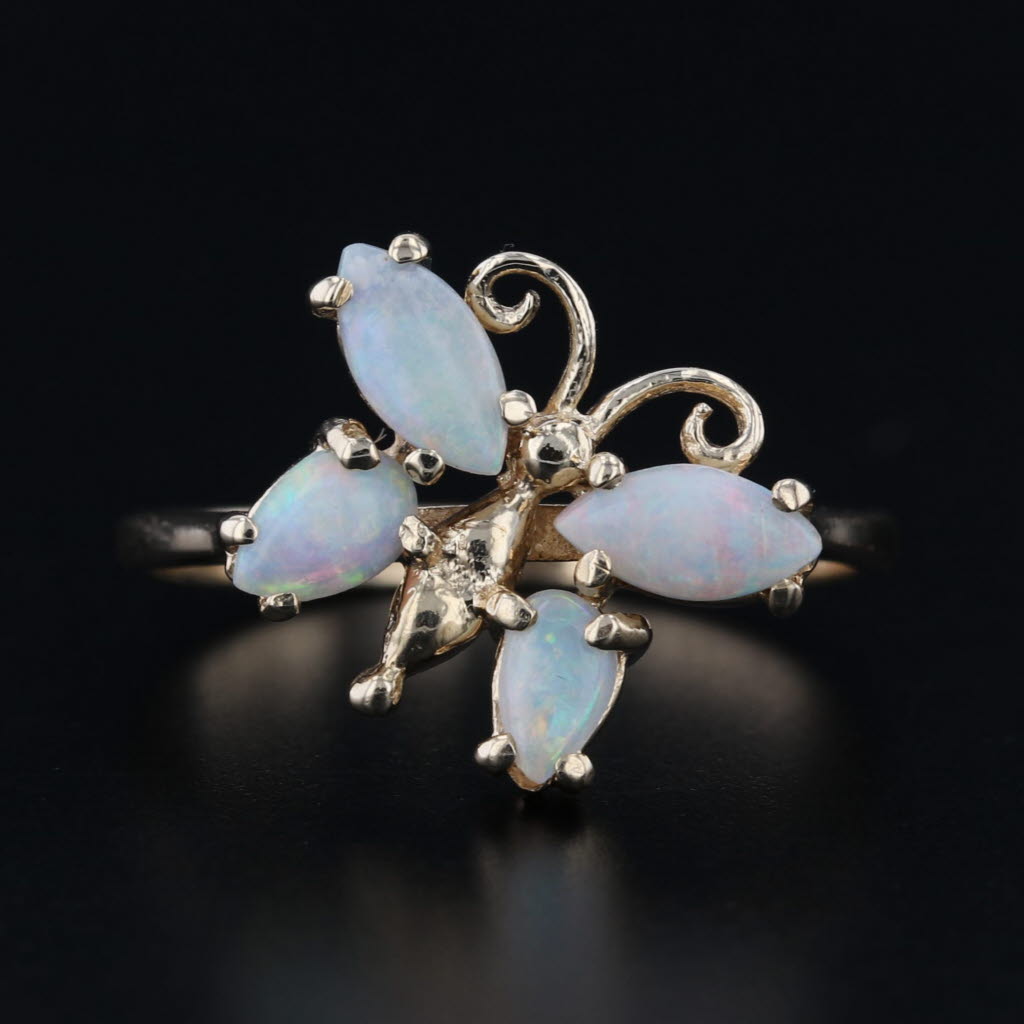 Opal Cabochon Butterfly Ring 14k Yellow Gold Size 6