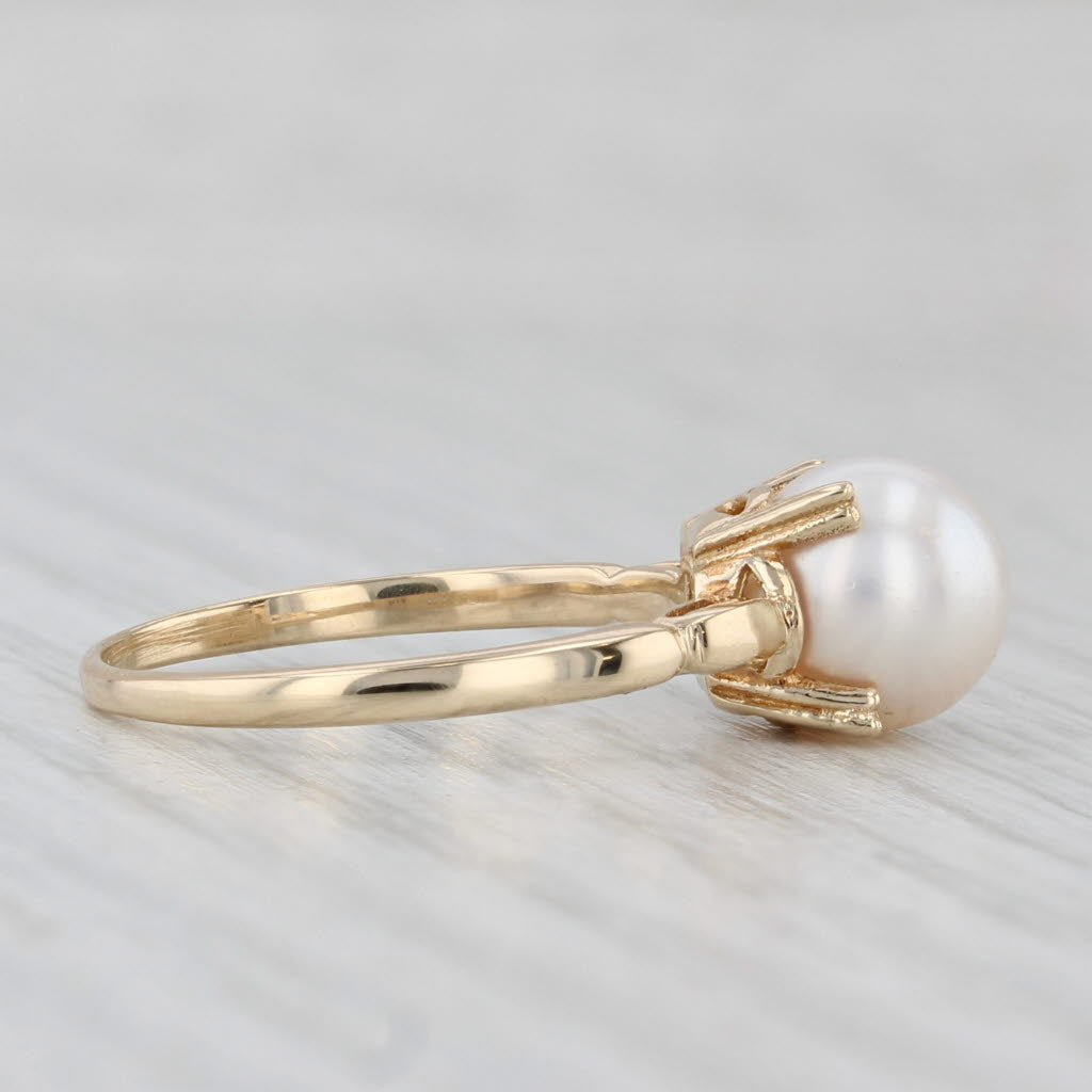 Light Gray Vintage 8mm Cultured Pearl Solitaire Ring 14k Yellow Gold Size 7
