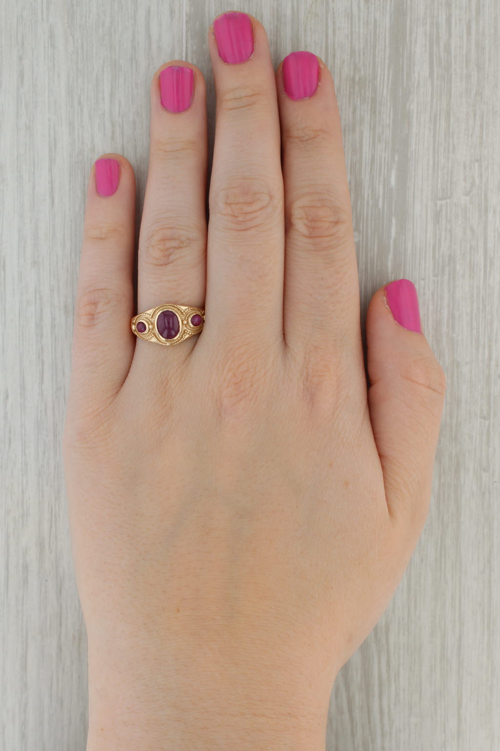 Rosy Brown Oval Ruby Cabochon Ring 10k Yellow Gold Size 10