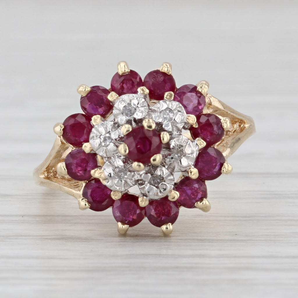 1.28ctw Ruby Diamond Flower Ring 10k Yellow Gold Size 4