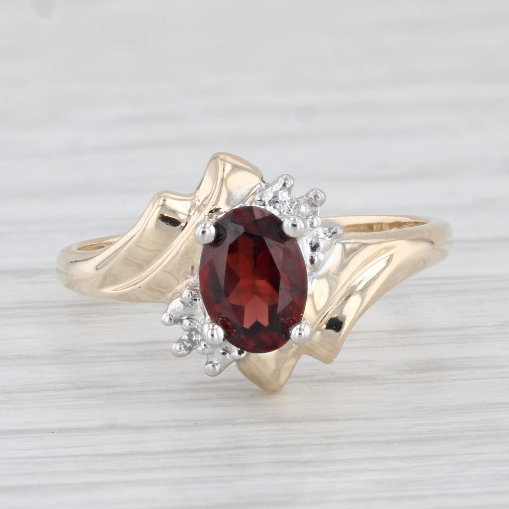 Light Gray 0.85ctw Oval Garnet Diamond Ring 10k Yellow Gold Bypass Size 7