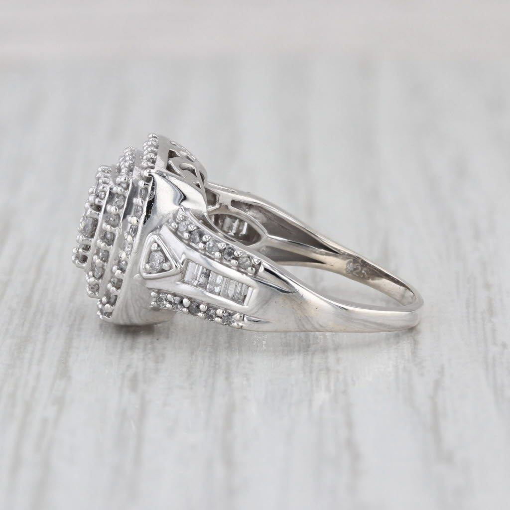 0.82ctw Diamond Cluster Halo Engagement Ring Sterling Silver Size 6.75