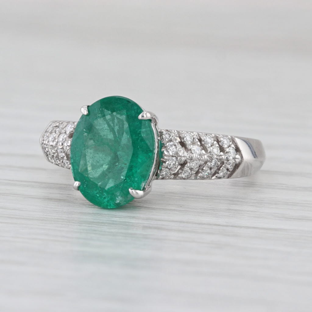 2.33ctw Oval Emerald Diamond Ring 14k White Gold Size 7.25 Engagement