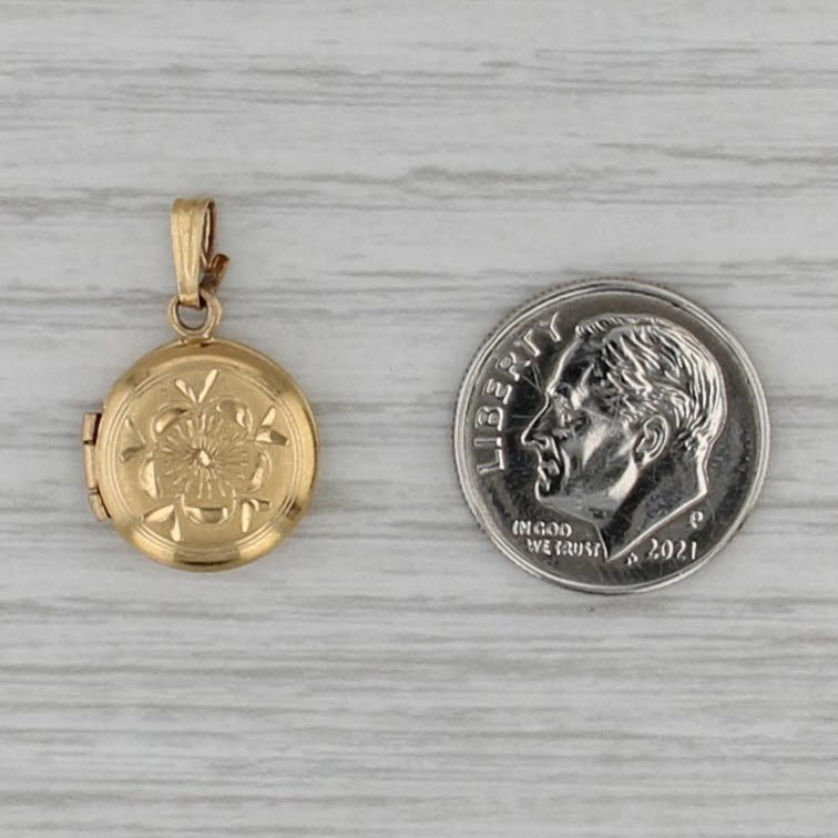 Vintage Engraved Flower Locket Pendant 14k Gold Filled Small Drop Charm