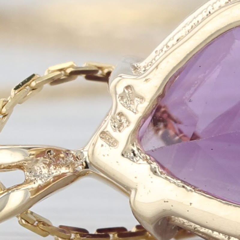 6ct Pear Amethyst Solitaire Teardrop Pendant Necklace 14k Yellow Gold 20" C-Link