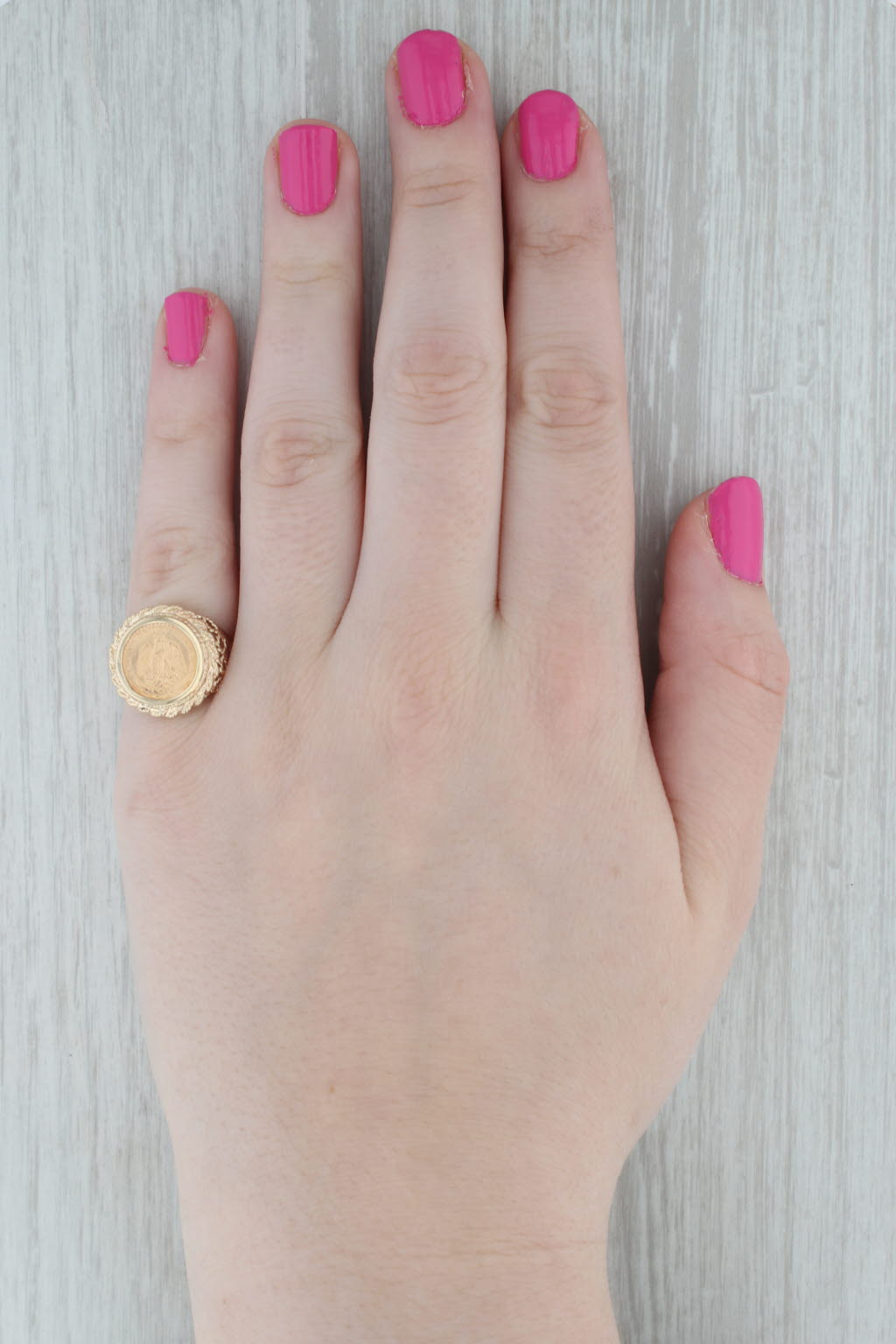 Gray 1945 Dos Pesos Coin Ring 14k 900 Yellow Gold Size 6 Mexico