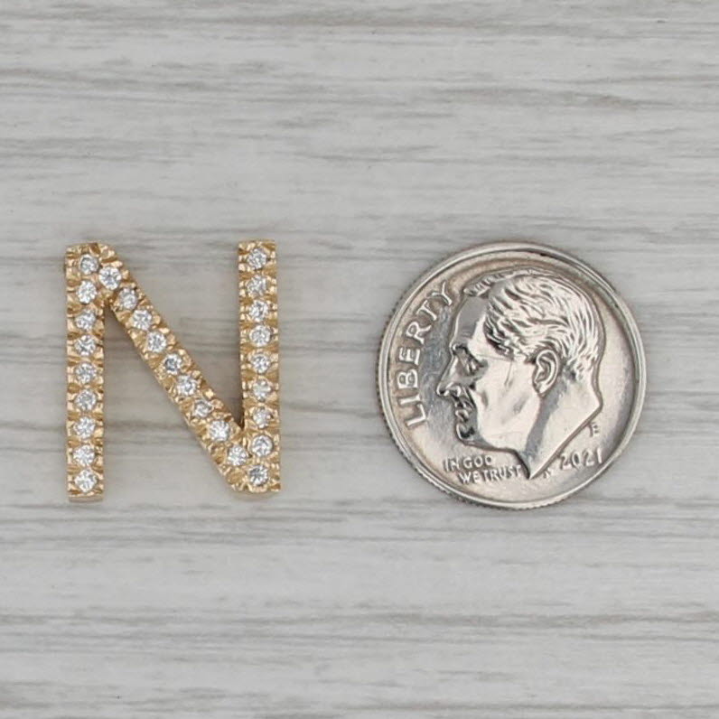 0.30ctw Diamond Letter Initial N Pendant 14k Yellow Gold Floating Drop