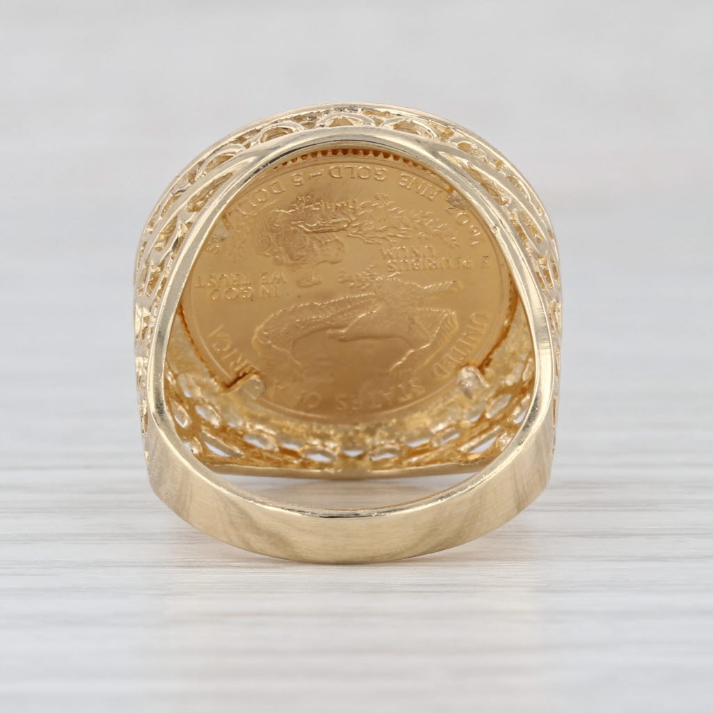 1986 American Gold Eagle Coin Ring 14k 22k Gold Diamonds 1/10oz $5 AGE