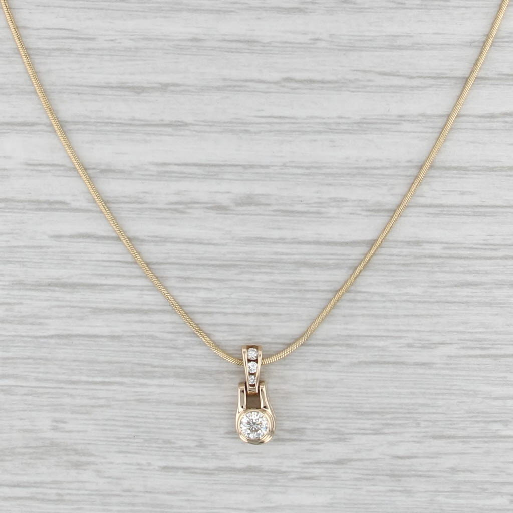 0.36ctw Round Diamond Pendant Necklace 14k Yellow Gold 16" Snake Chain