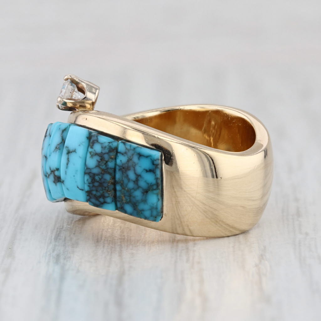 Harvey Begay Navajo Ring Turquoise Diamond 14k Gold Vintage Native American