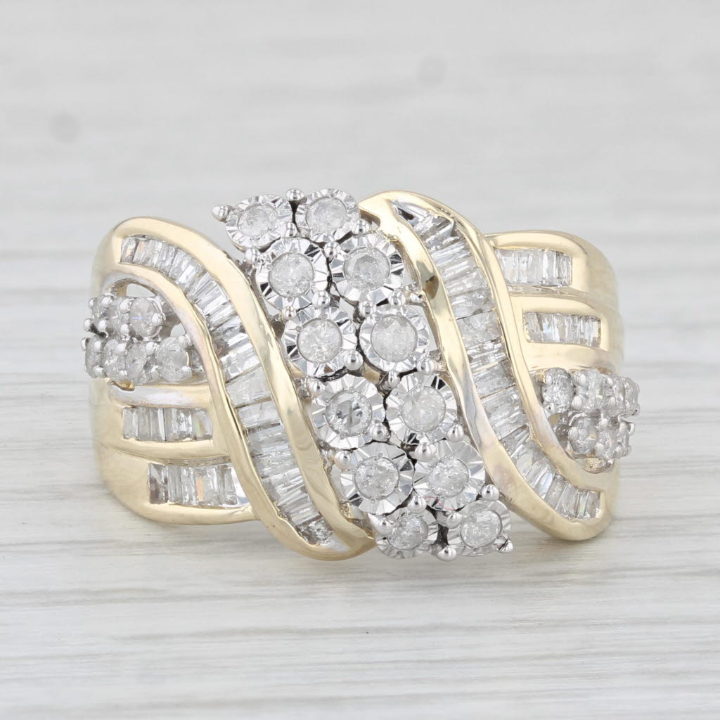 Light Gray 1.05ctw Diamond Cocktail Ring 10k Yellow Gold Size 7.25