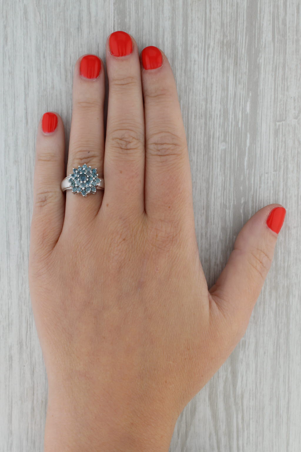 Rosy Brown 0.80ctw Blue Diamond Flower Cluster Ring 10k White Gold Size 6.5