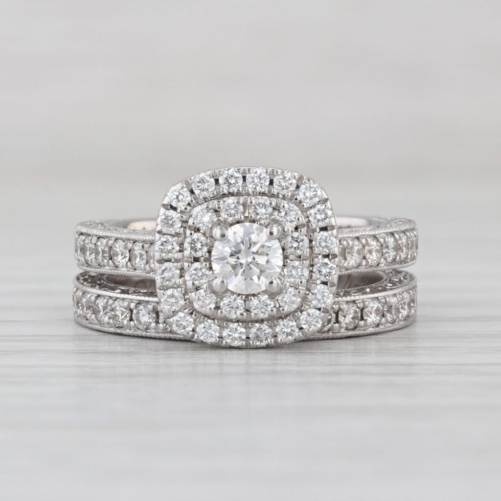 Neil Lane 1.16ctw Diamond Halo Engagement Ring Wedding Band Bridal 14k Gold
