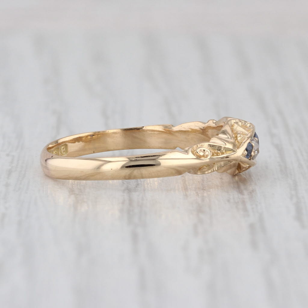 Antique 0.28ctw Sapphire Diamond Ornate Ring 18k Yellow Gold Size 9