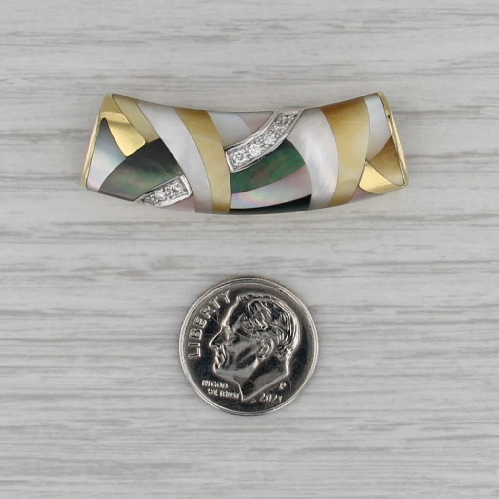 Asch Grossbardt Mother of Pearl Mosaic Diamonds Slide Pendant 14k Gold