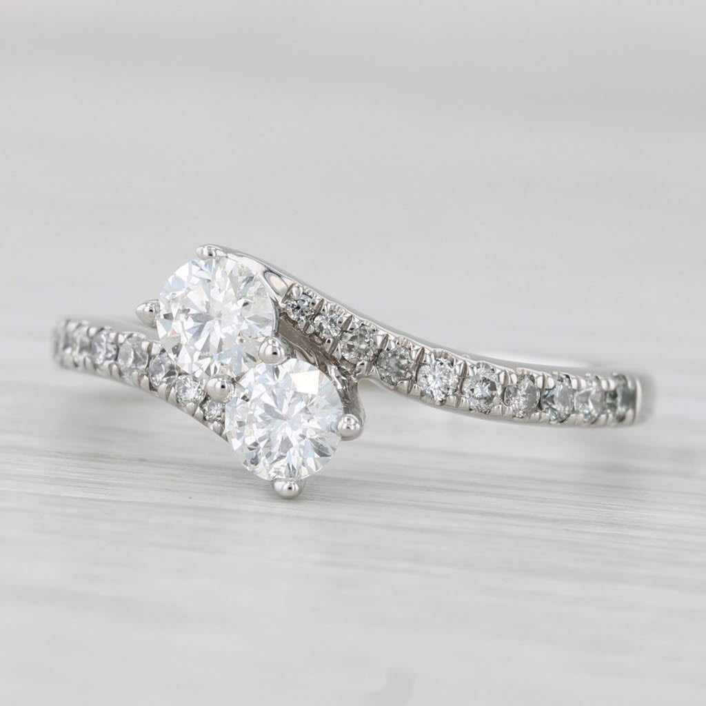 Light Gray 0.72ctw 2-Diamond Bypass Ring 14k White Gold Engagement Anniversary Size 7.5