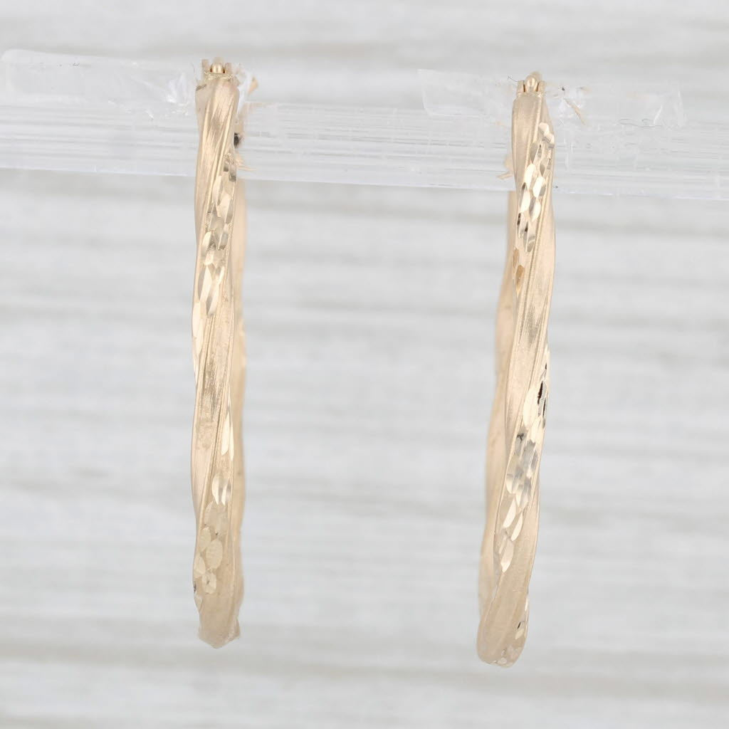 Light Gray Oval Twist Hoop Earrings 14k Yellow Gold Snap Top Hoops