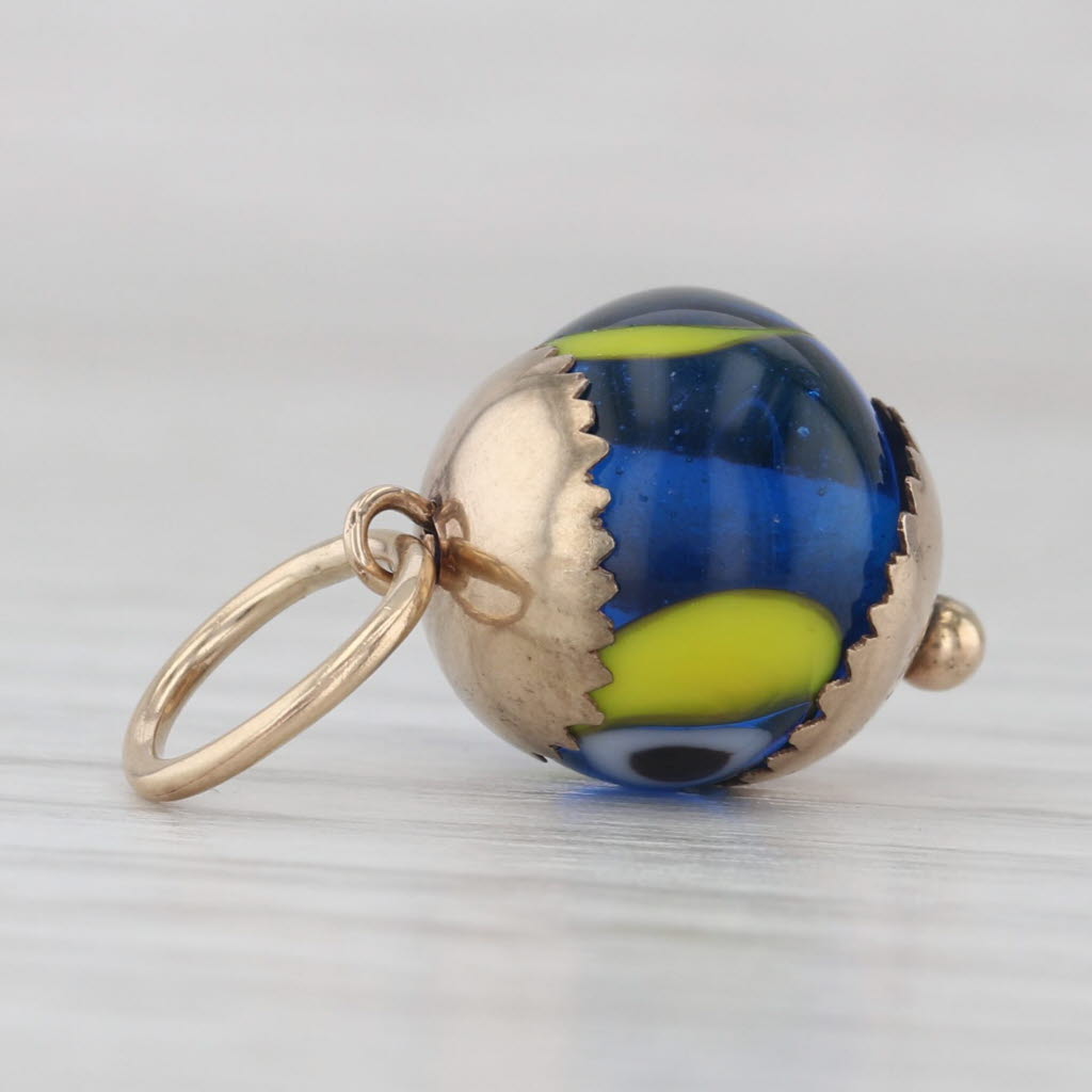 Light Gray Vintage Glass All Seeing Eye Pendant 9k Yellow Gold Sphere Bead Charm