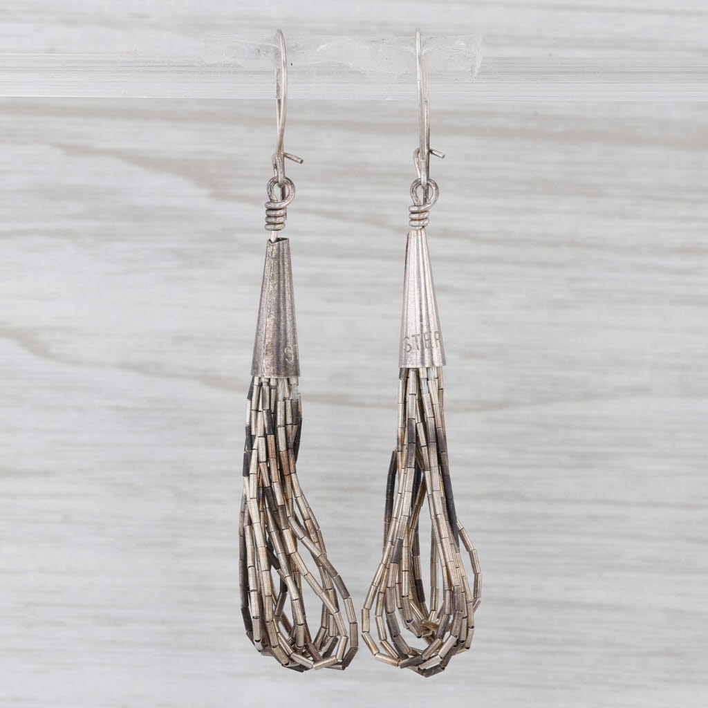 Vintage Liquid Silver Dangle Earrings Sterling Silver Hook Posts