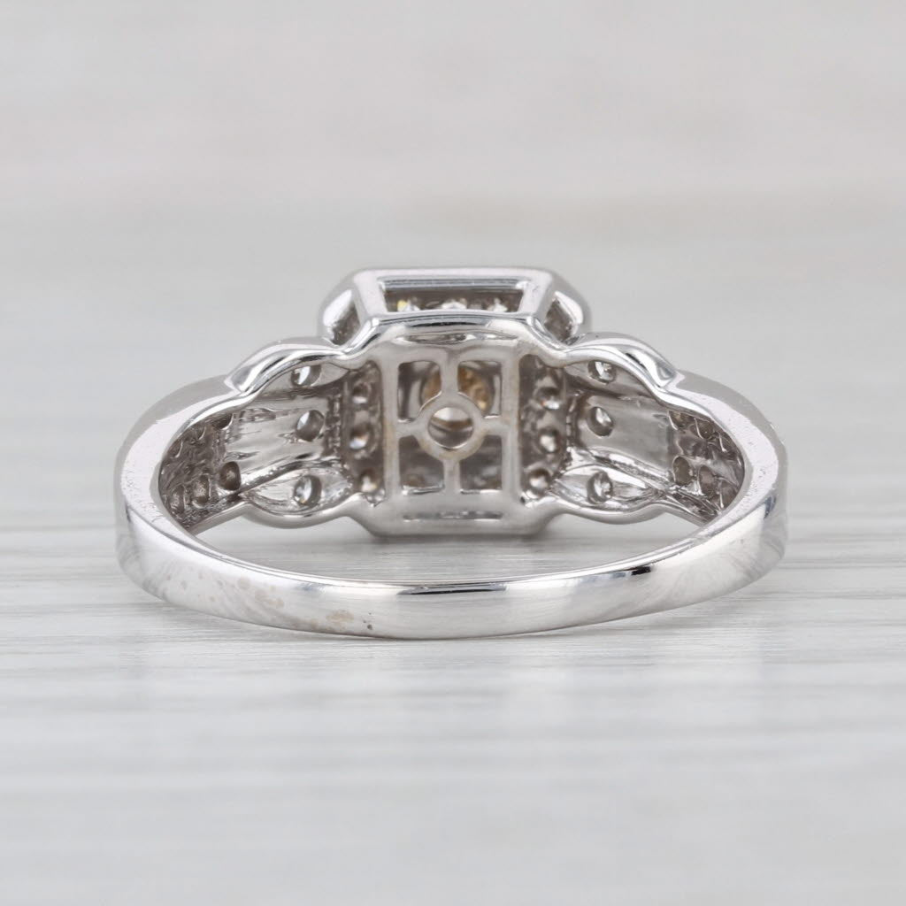 Champagne White Diamond Halo Engagement Ring 14k White Gold Size 9.25