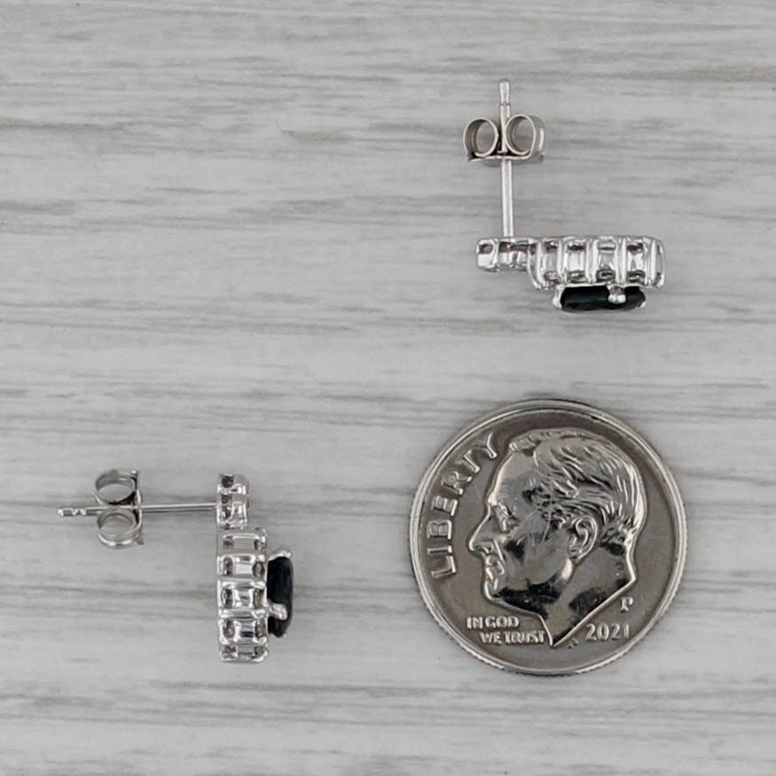 1.67ctw Blue Sapphire Diamond Halo Stud Earrings 14k White Gold