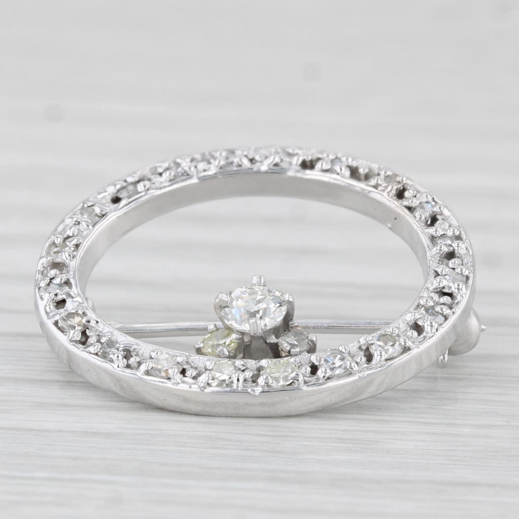 Light Gray 0.47ctw Diamond Open Oval Brooch 12k White Gold Pin