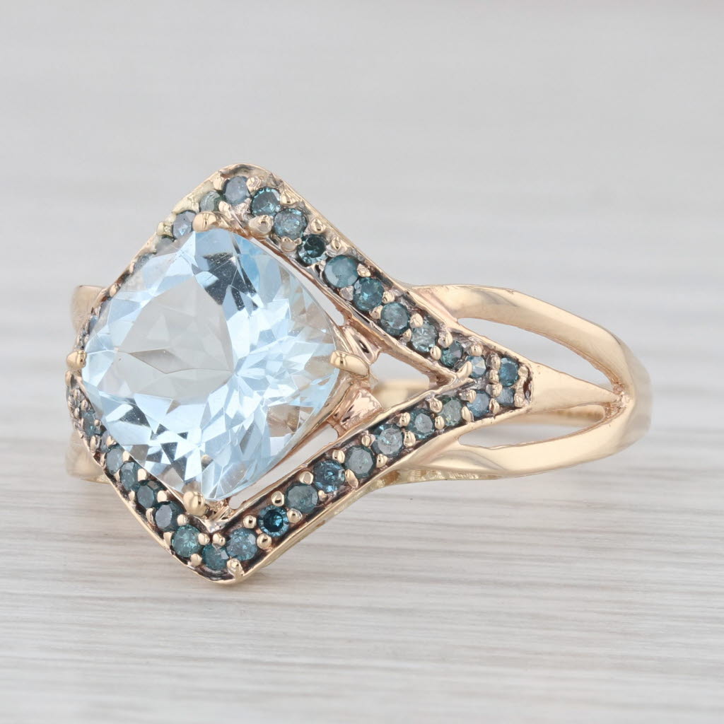 Light Gray 2.40ctw Aquamarine Blue Diamond Ring 14k Yellow Gold Size 9.25 Cocktail