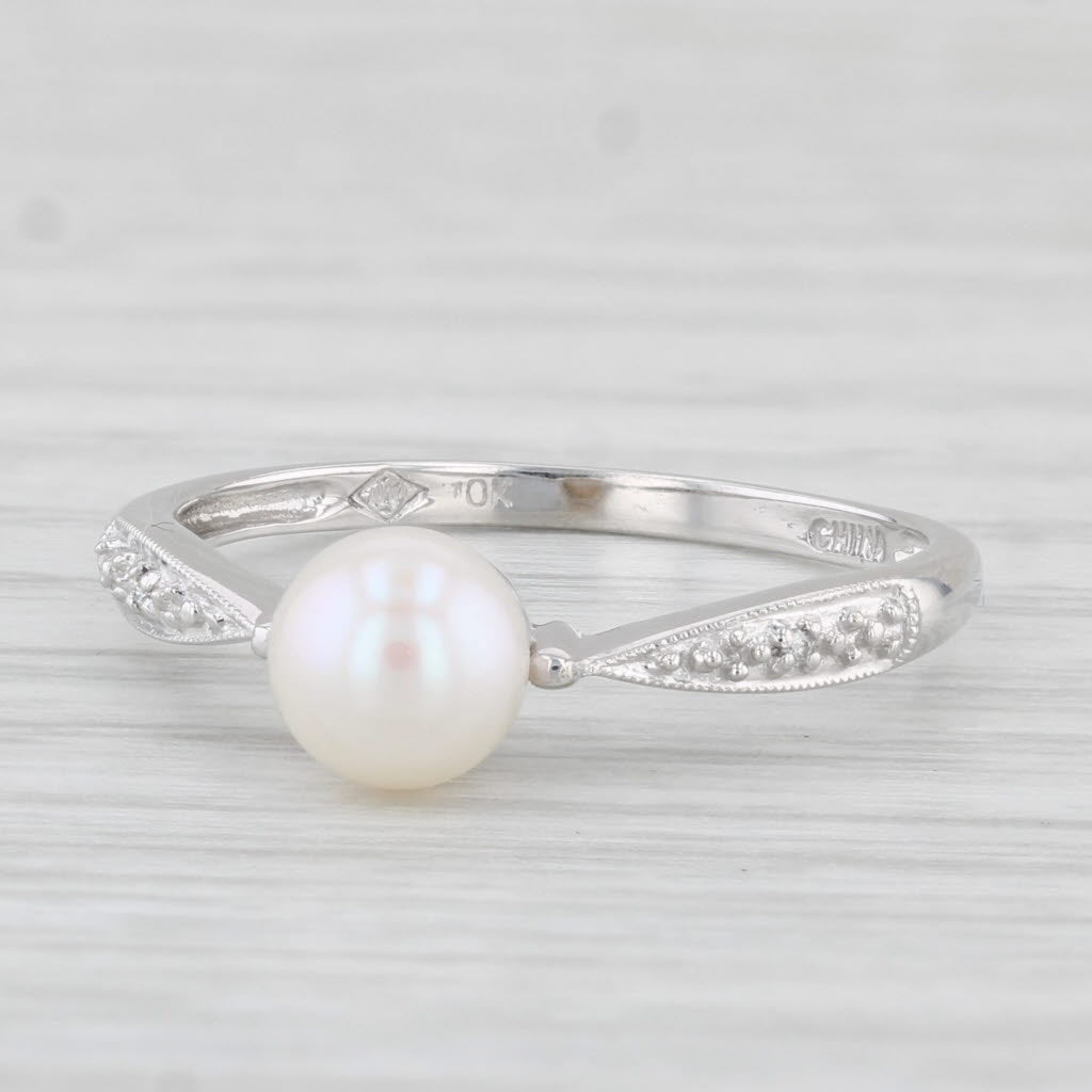 Light Gray Cultured Pearl Diamond Ring 10k White Gold Size 7