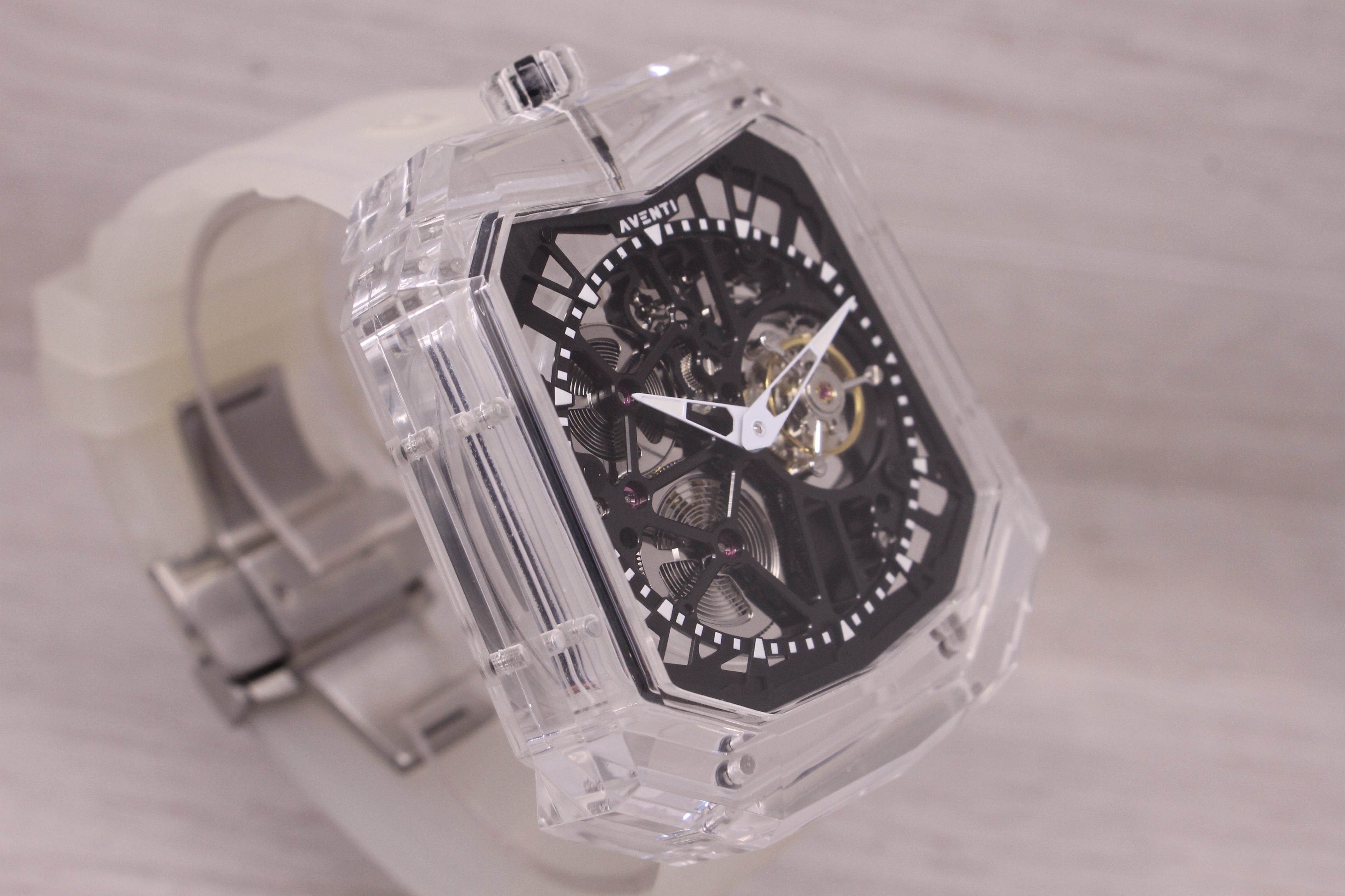 Aventi A11-01 SE Mens 48mm Pure Sapphire Crystal Tourbillon Watch w Card & COA