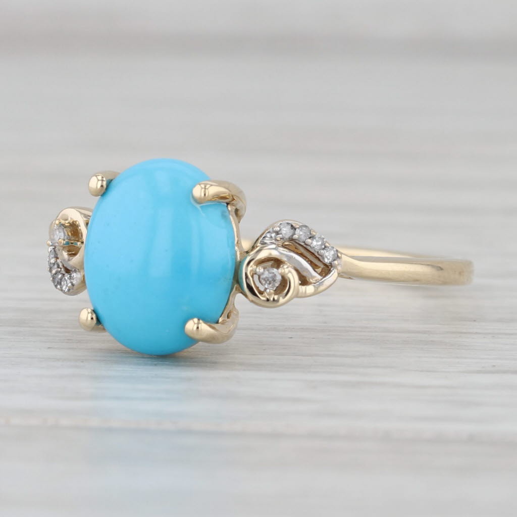 Cabochon Turquoise Diamond Ring 9k Yellow Gold Size 9.25 COA Card