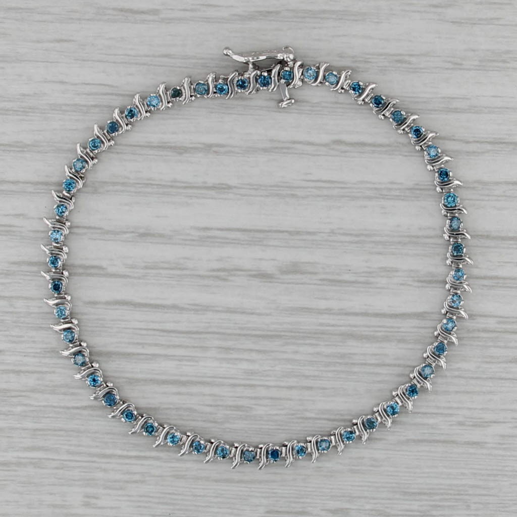 1.10ctw Blue Diamond Tennis Bracelet 14k White Gold 7" 4mm