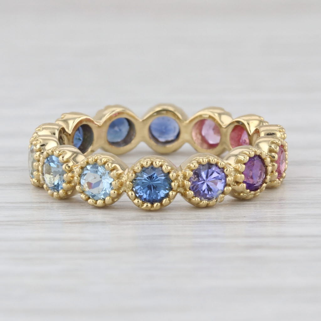 Penny Preville Watercolor Band Ring 18k Yellow Gold Size 6.25 Blue Pink Sapphire