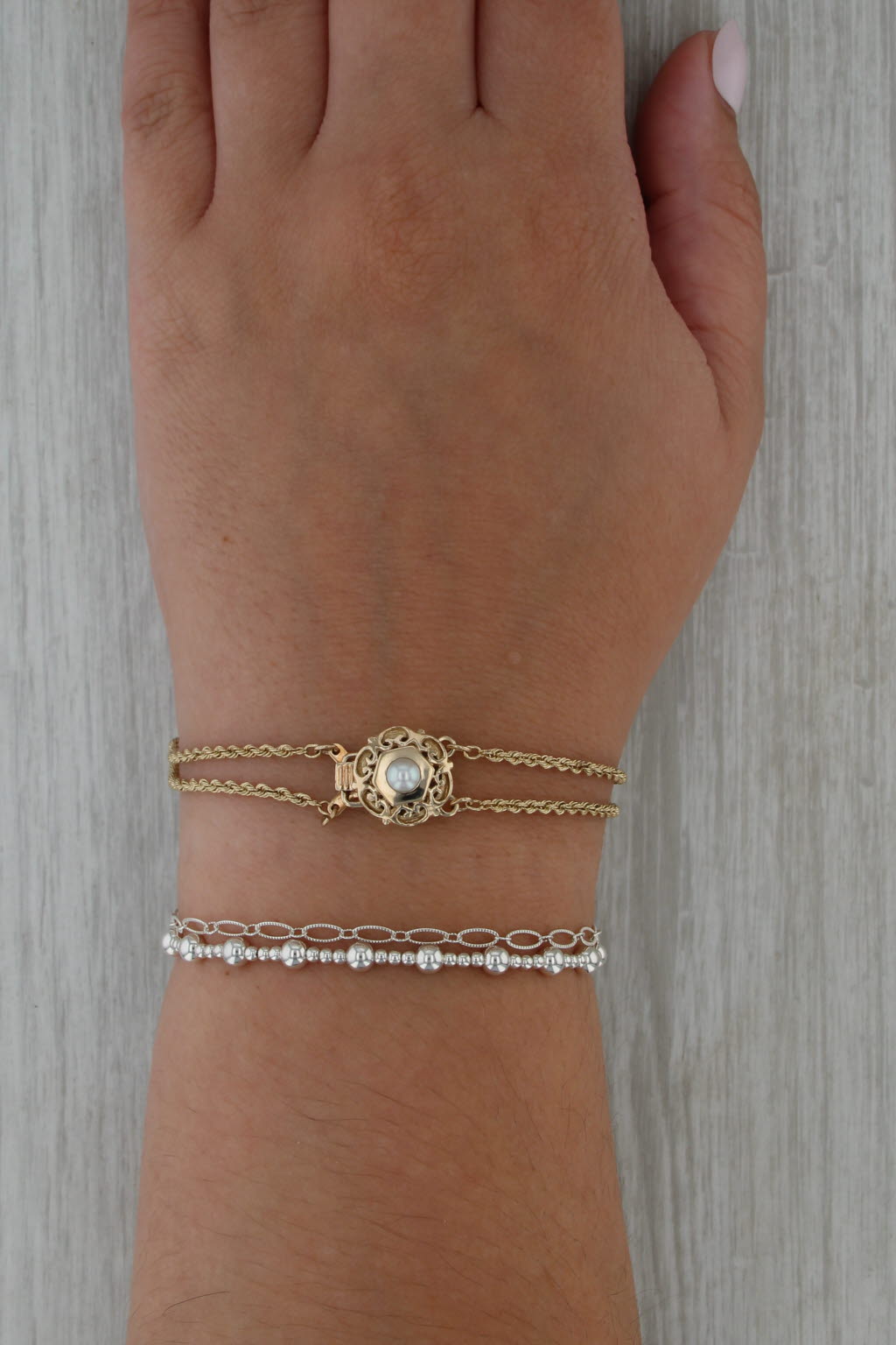 Richard Glatter Cultured Pearl Double Slide Charm Starter Bracelet 14k Gold