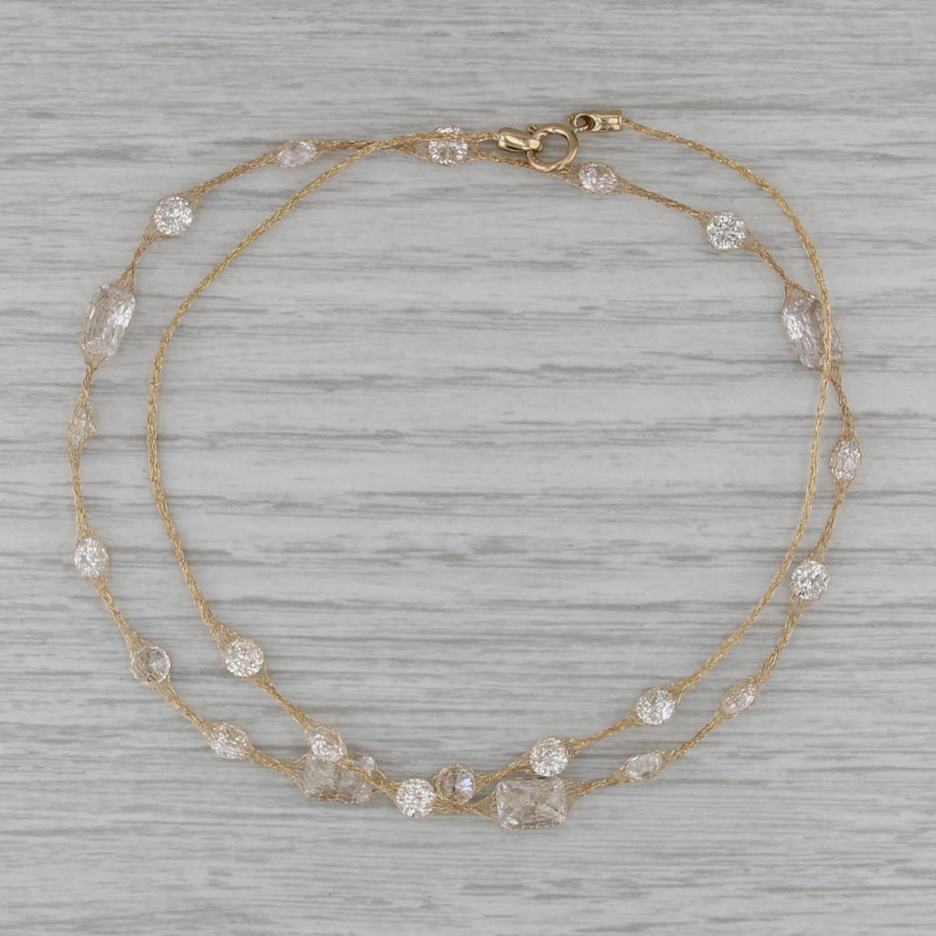 8.54ctw Cubic Zirconia Station Mesh Chain Necklace 14k Yellow Gold 17.75"