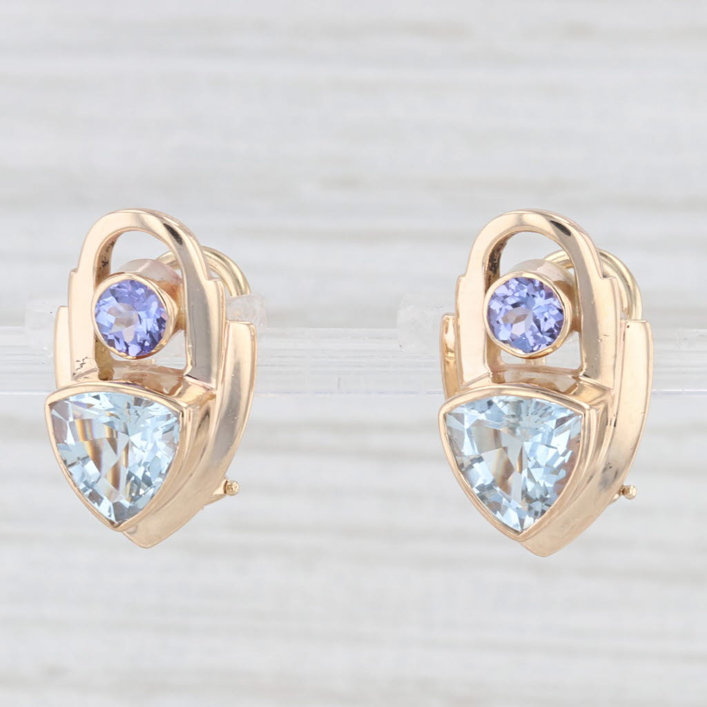 Light Gray 4.18ctw Aquamarine Tanzanite Drop Earrings 14k Yellow Gold Ofiesh