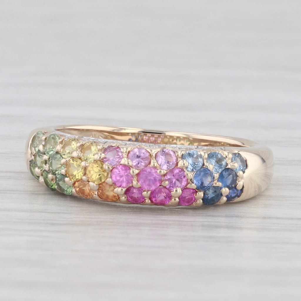 Light Gray 0.89ctw Rainbow Sapphires Ring 10k Yellow Gold Size 5.75 Stackable Diamonds